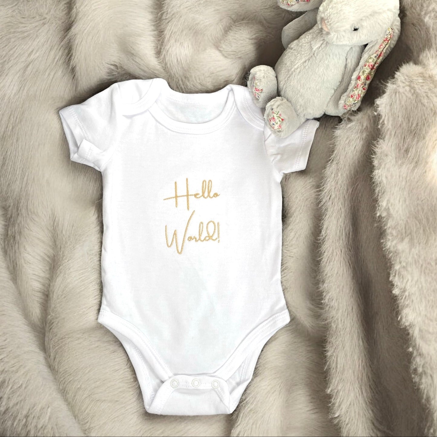 Hello world embroidered babygrow