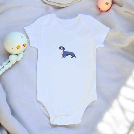 Embroidered dachshund custom babygrow