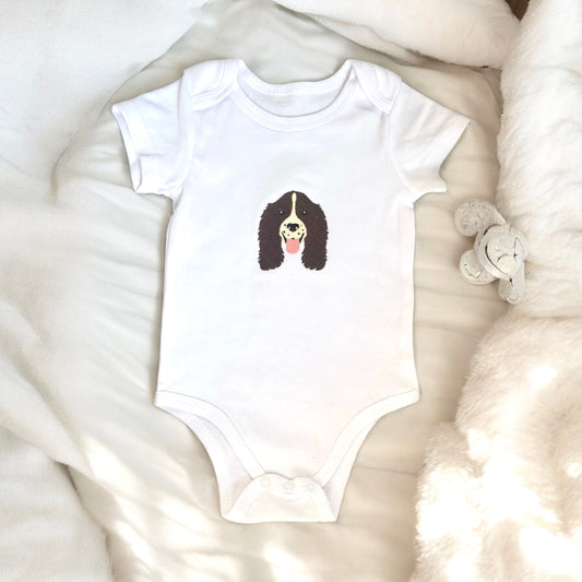 Spaniel embroidered custom baby grow