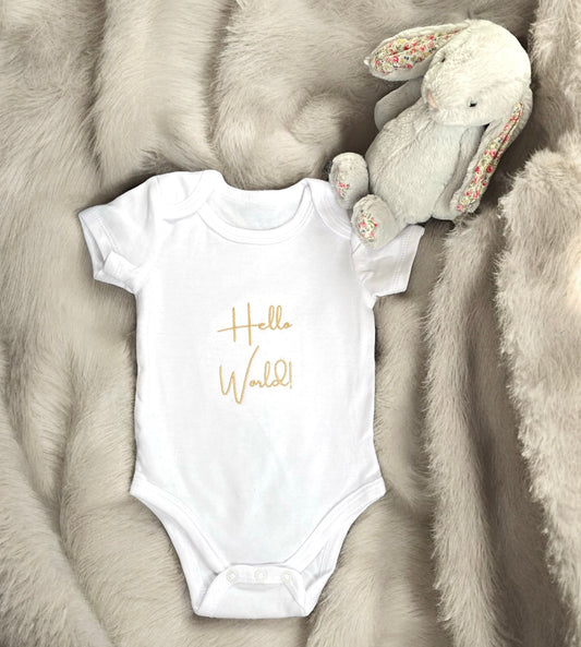 Hello world embroidered babygrow