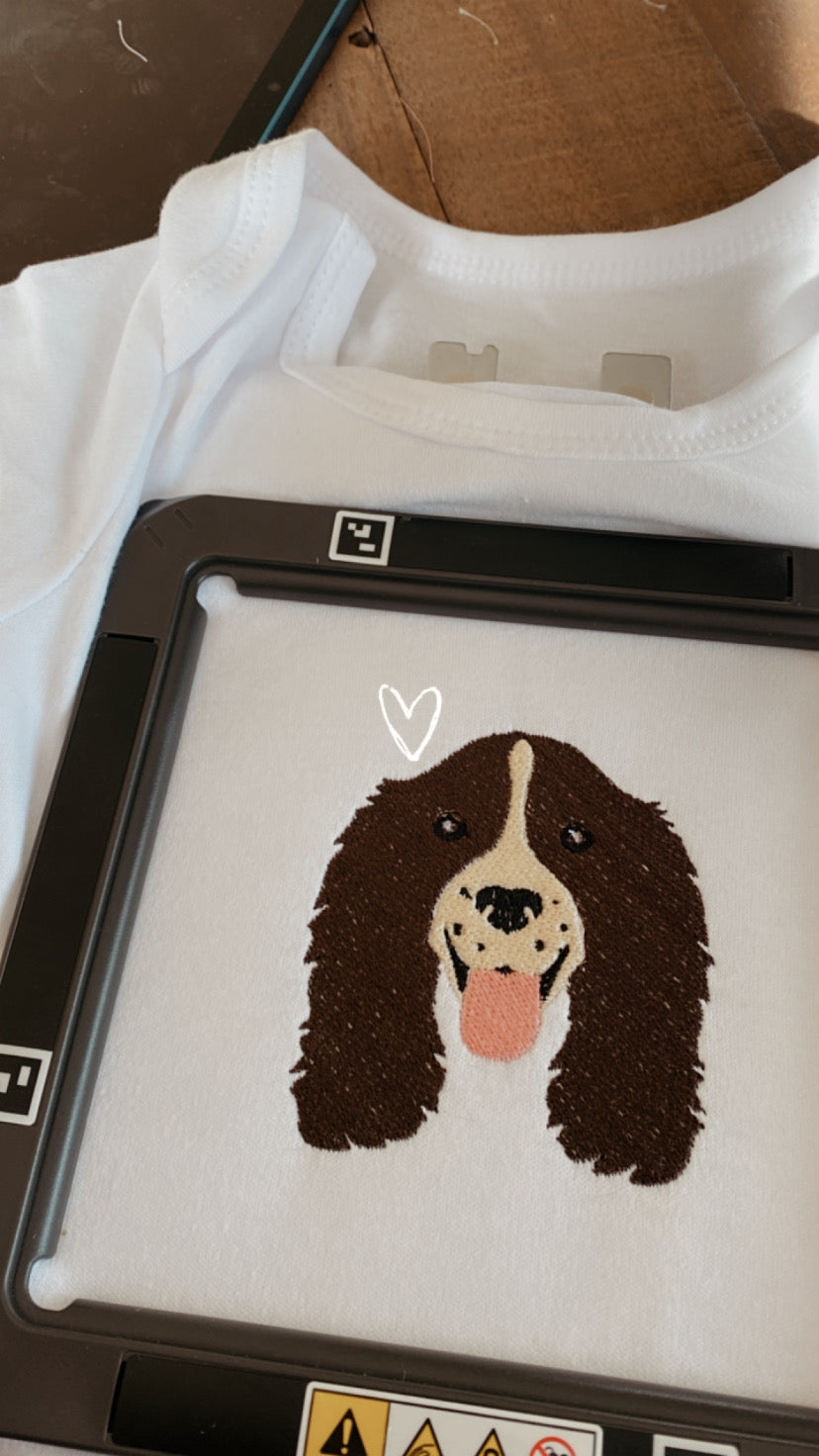 Spaniel embroidered custom baby grow