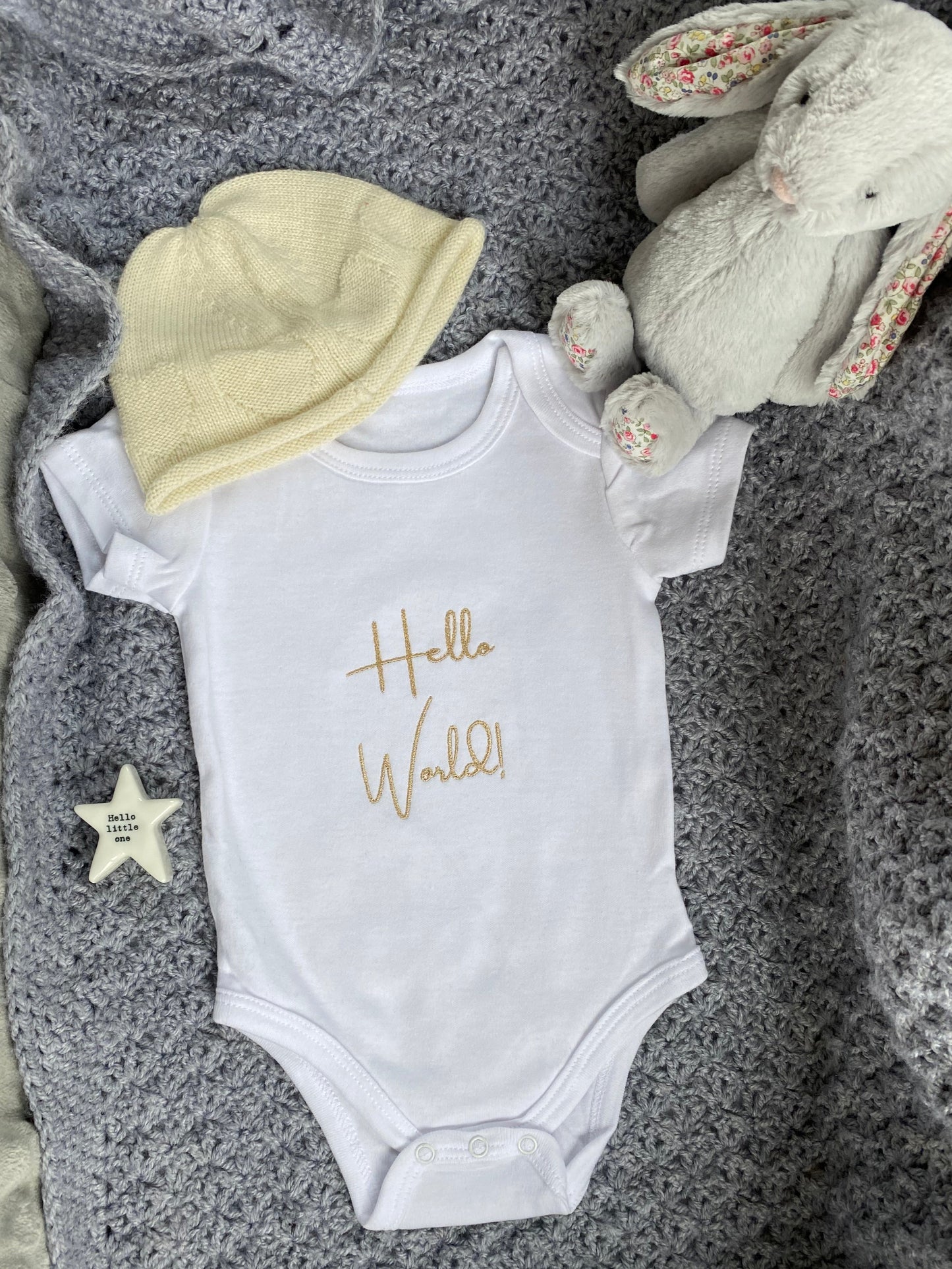 Hello world embroidered babygrow